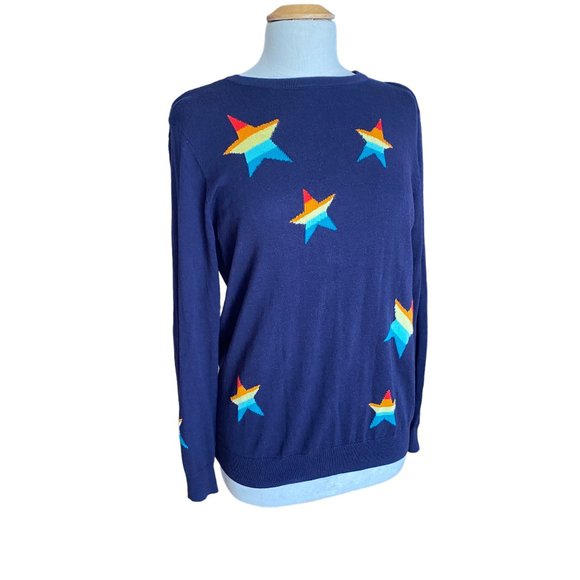 SugarHill Brighton Rita Rainbow Star Celestial Knit Jacquard Light Sweater-M - Picture 2 of 16
